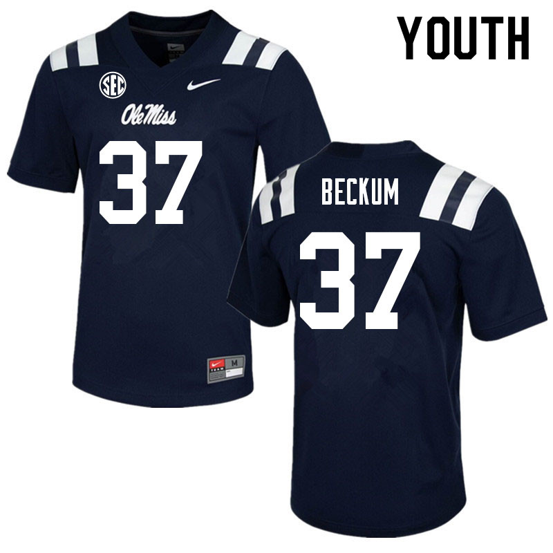 DJ Beckum Ole Miss Rebels NCAA Youth Navy #37 Stitched Limited College Football Jersey RBZ7658AE